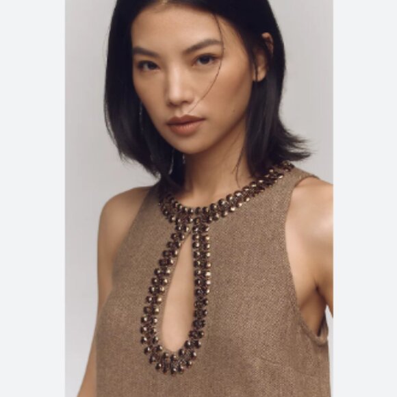 Brand New By Anthropologie Beaded Keyhole Sleeveless Mini Dress - Picture 4 of 10